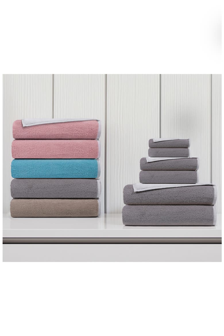 Set of 4 Double Face Turkish Cotton Washcloths, Alternate, color, GREY/ WHITE