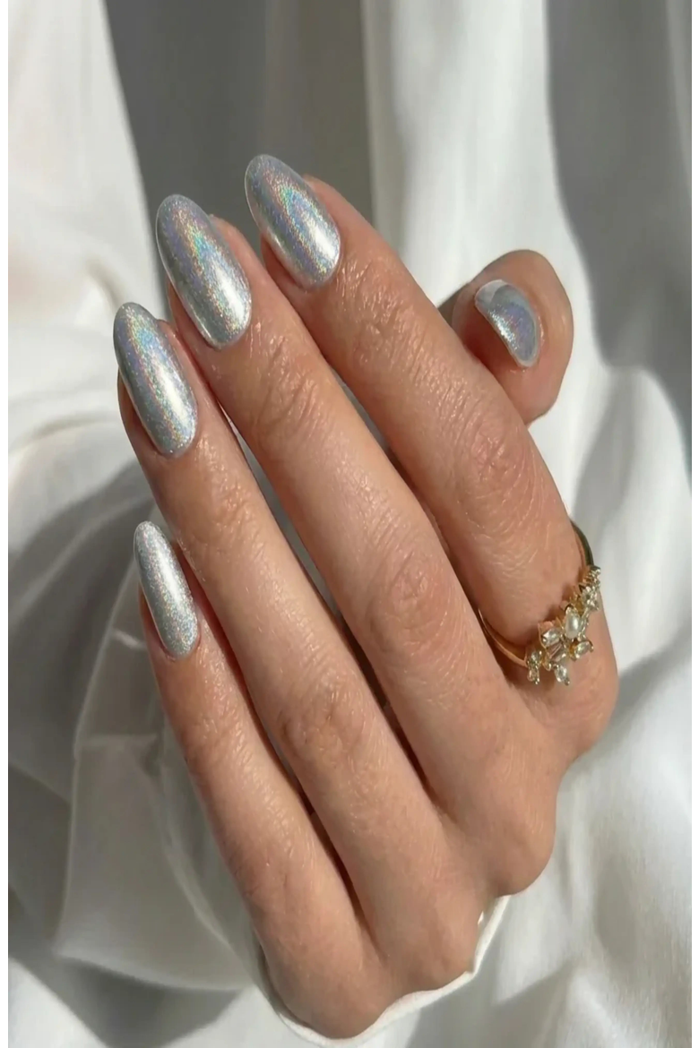 Fairy Chrome Almond Press On Nails, Alternate, color, Fairy Chrome