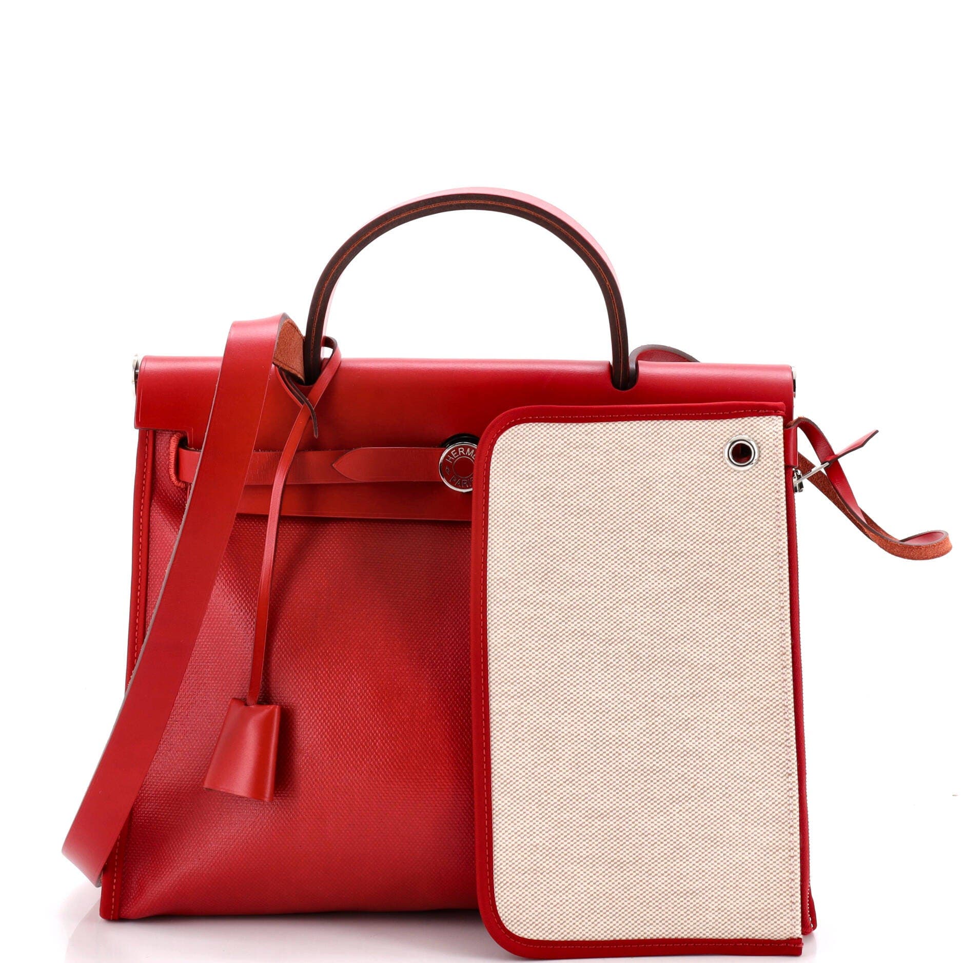 Pre-Owned Hermes Herbag Zip Berline Vache Canvas and Leather 31, Alternate, color, Rouge Piment