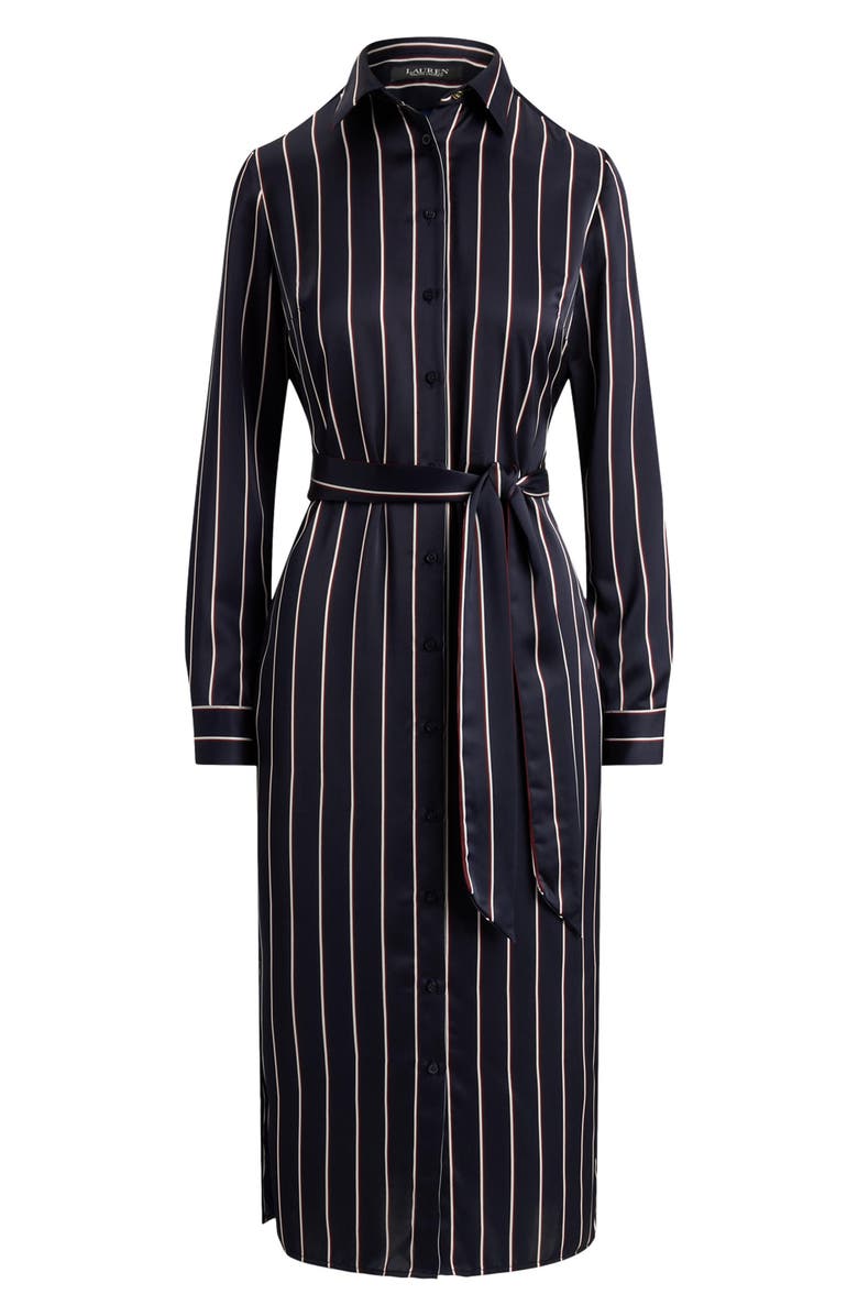 Lauren Ralph Lauren Fayella Stripe Long Sleeve Midi Shirtdress, Alternate, color, Navy/ Cream/ Garnet