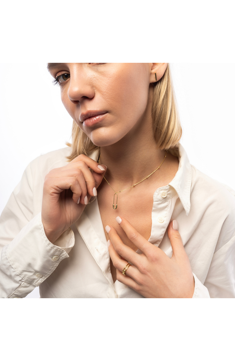 Spero London Sterling Silver Safety Pin Necklace With Beaded Satellite Chain, Alternate, color, Gold