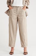Democracy Pinstripe High Waist Cuffed Barrel Leg Pants