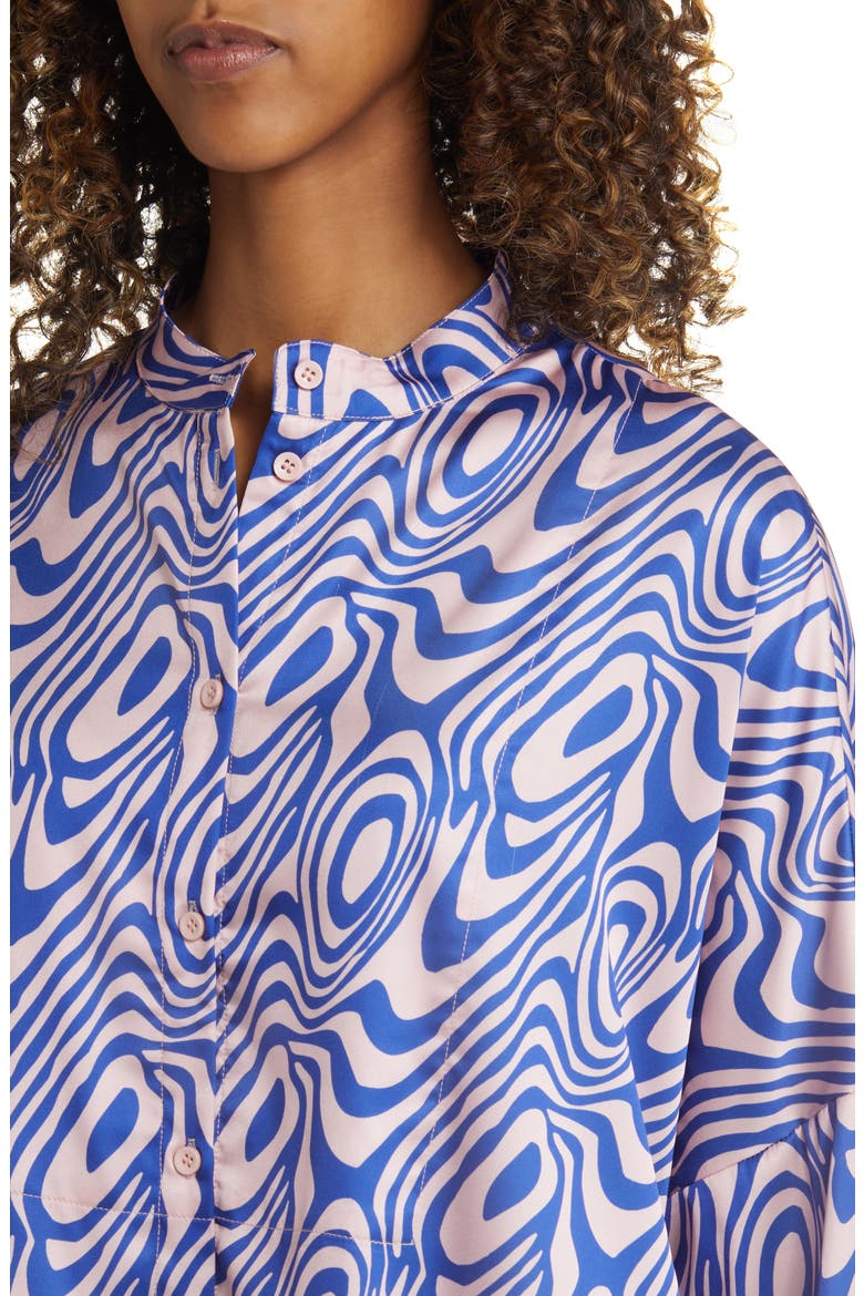 Oversize Button-Up Satin Shirt & High Waist Crop Pants Set, Alternate, color, PINK/BLUE