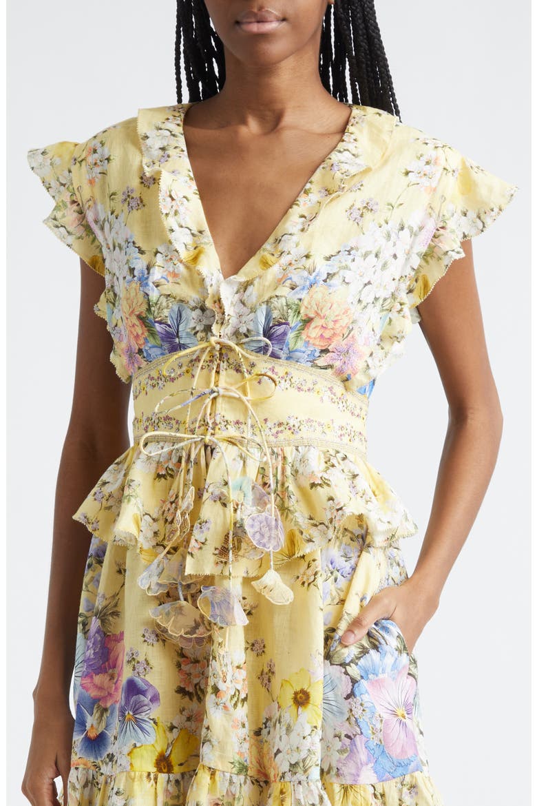Darling Buds Ruffle Waisted Linen Minidress, Alternate, color, DARLING BUDS