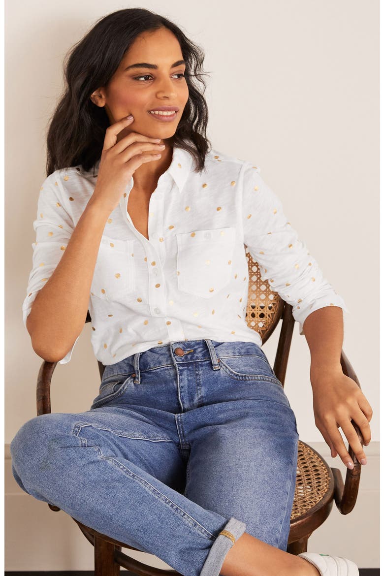 Authentic Metallic Dot Button-Up Shirt, Alternate, color, WHITE POLKA DOT