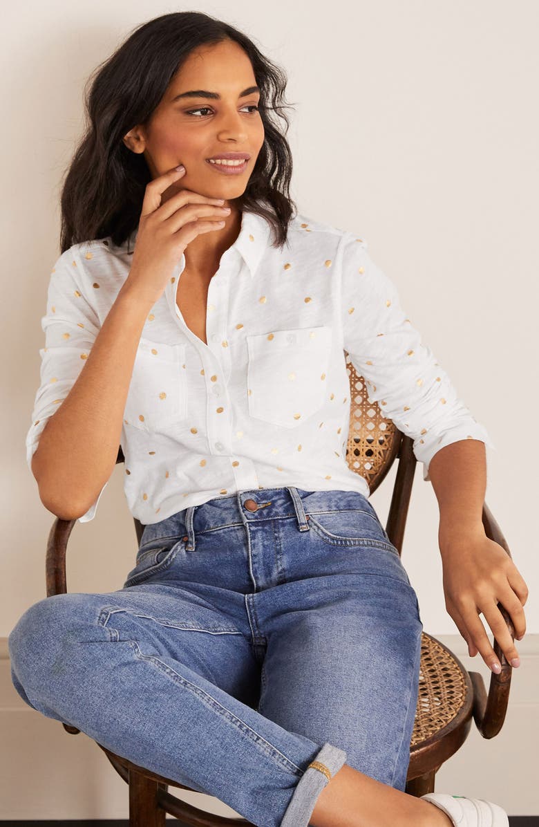 Boden Authentic Metallic Dot Button-Up Shirt, Alternate, color,