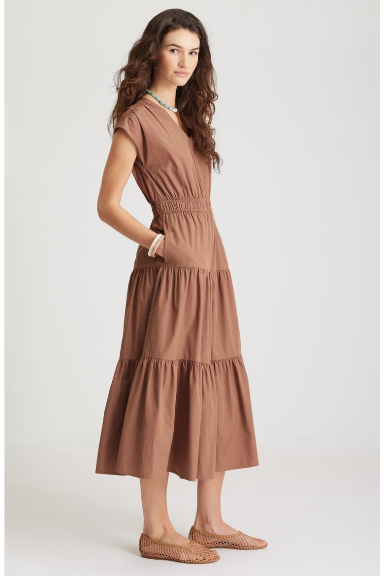 Tiered Poplin Maxi Dress, Alternate, color, BROWN NUT