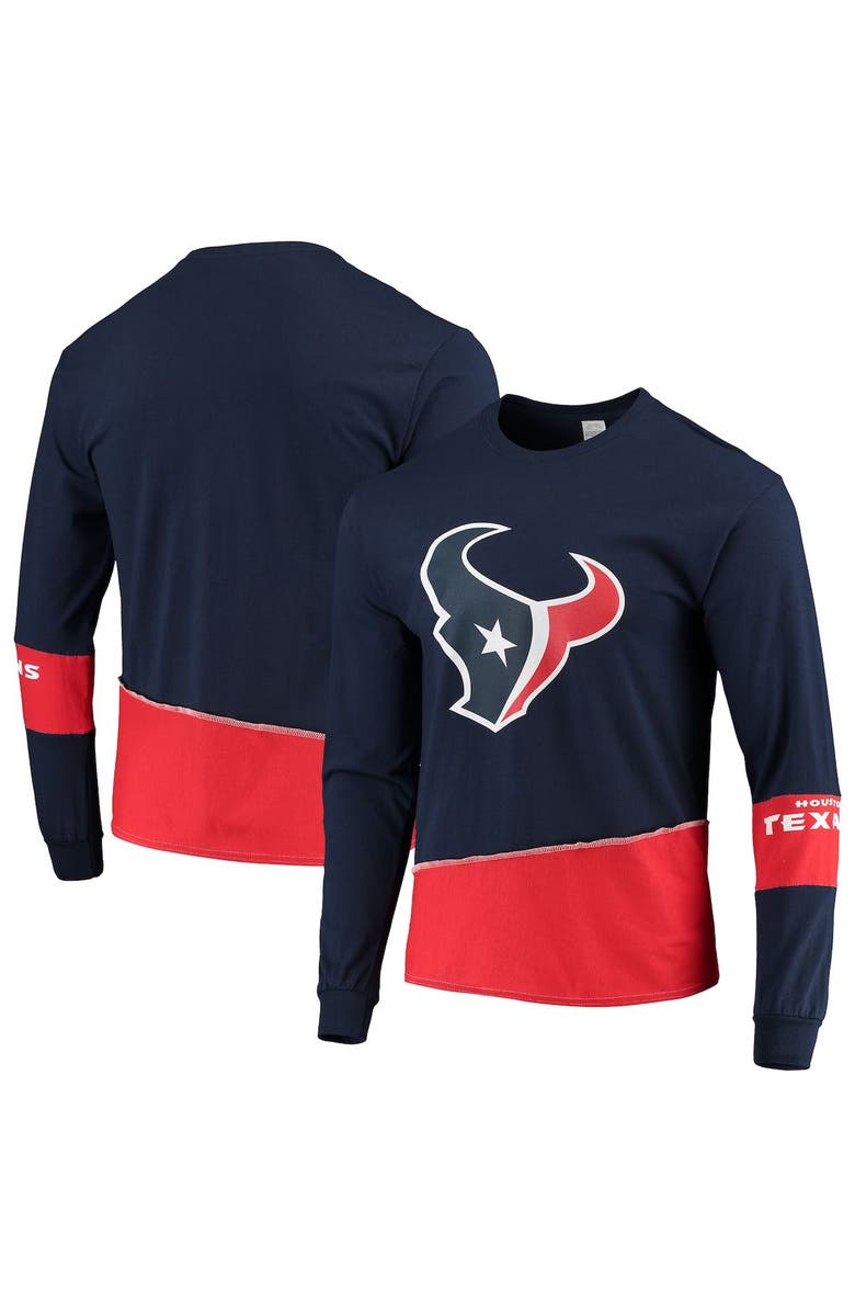 REFRIED APPAREL Men's Refried Apparel Navy/Red Houston Texans Sustainable Upcycled Angle Long Sleeve T-Shirt, Main, color, 