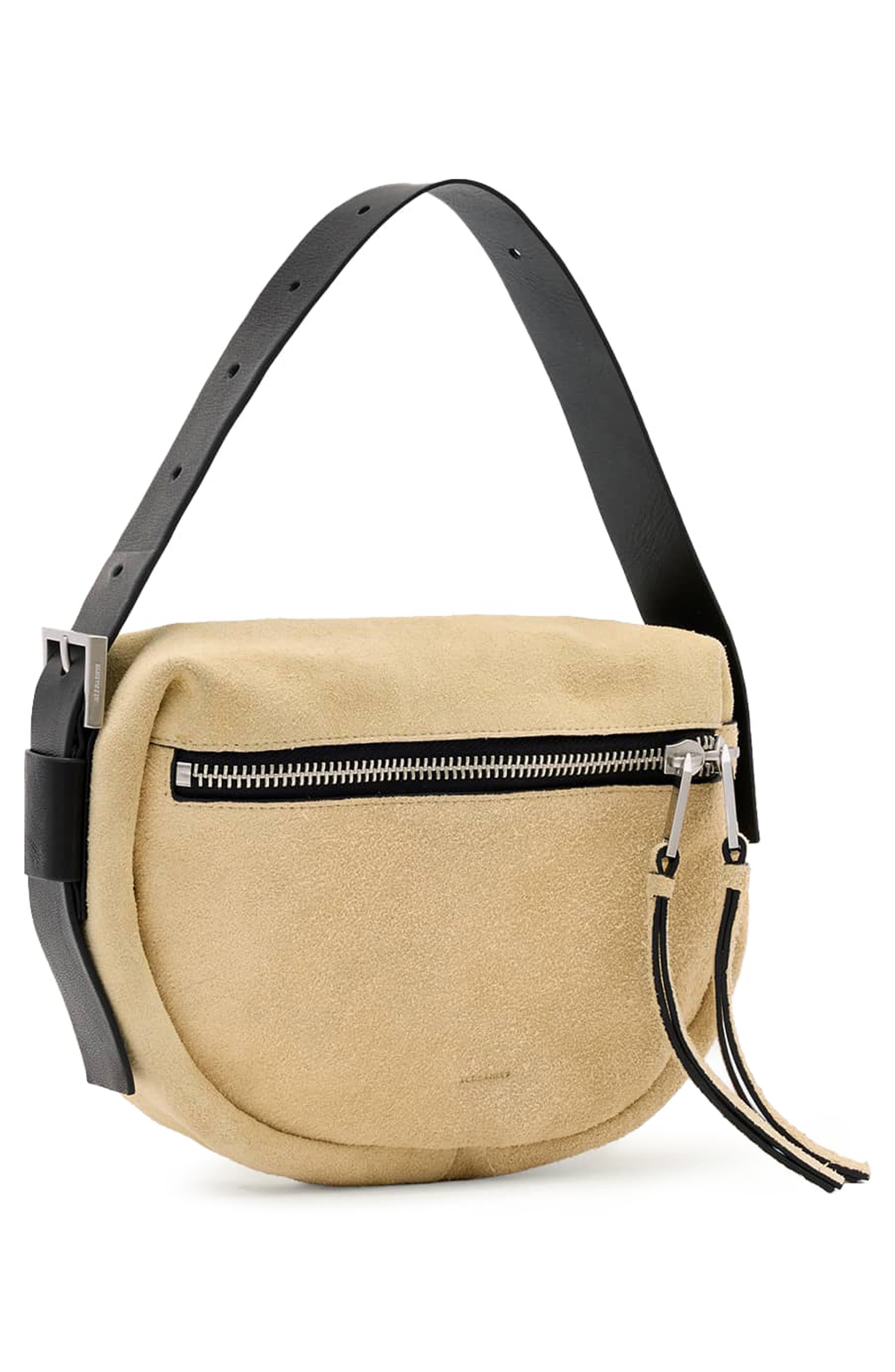 AllSaints Mini Noemie Suede Shoulder Bag, Alternate, color, Sahara White