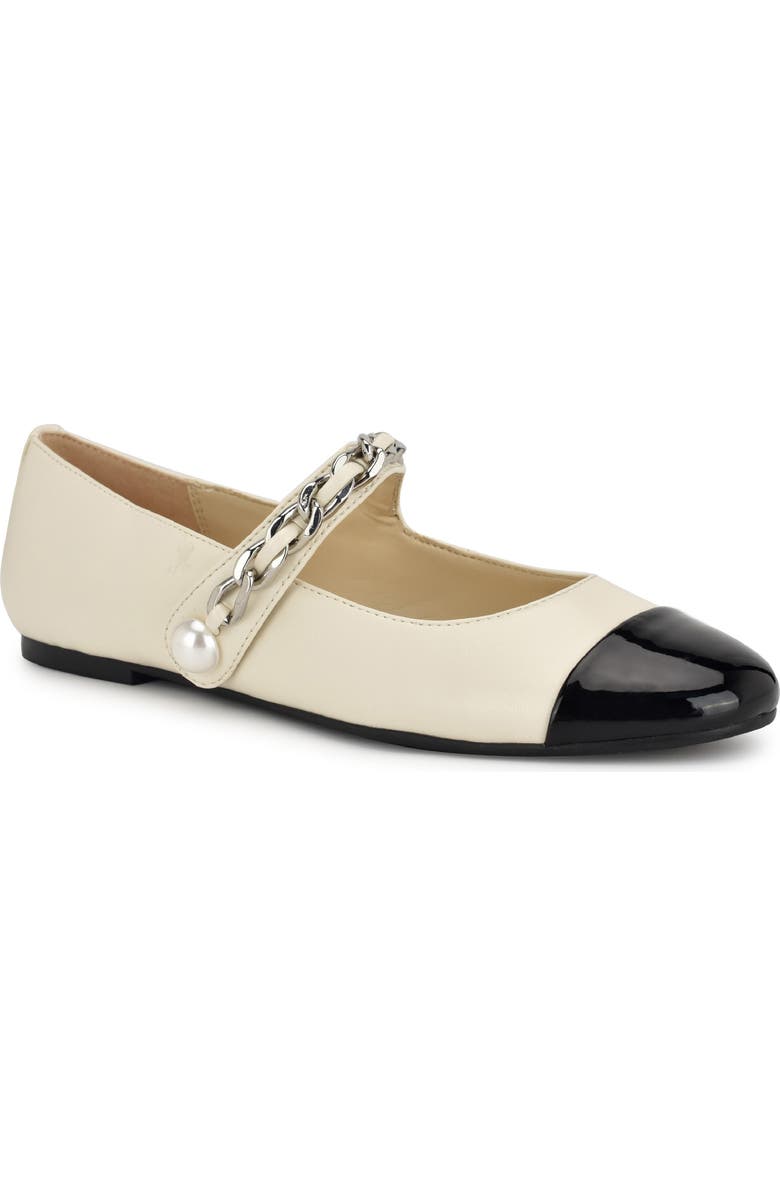 Nine West Platy Mary Jane Cap Toe Flat, Main, color, Ivory