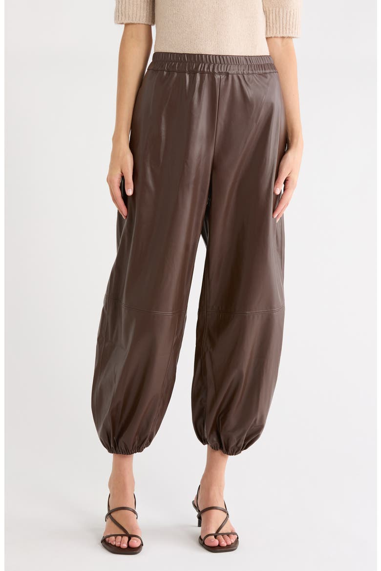 Camryn Faux Leather Joggers, Main, color, CHOCOLATE