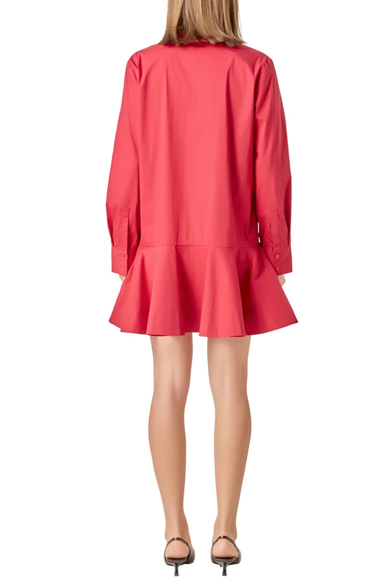 Ruffle Hem Long Sleeve Mini Shirtdress, Alternate, color, RED
