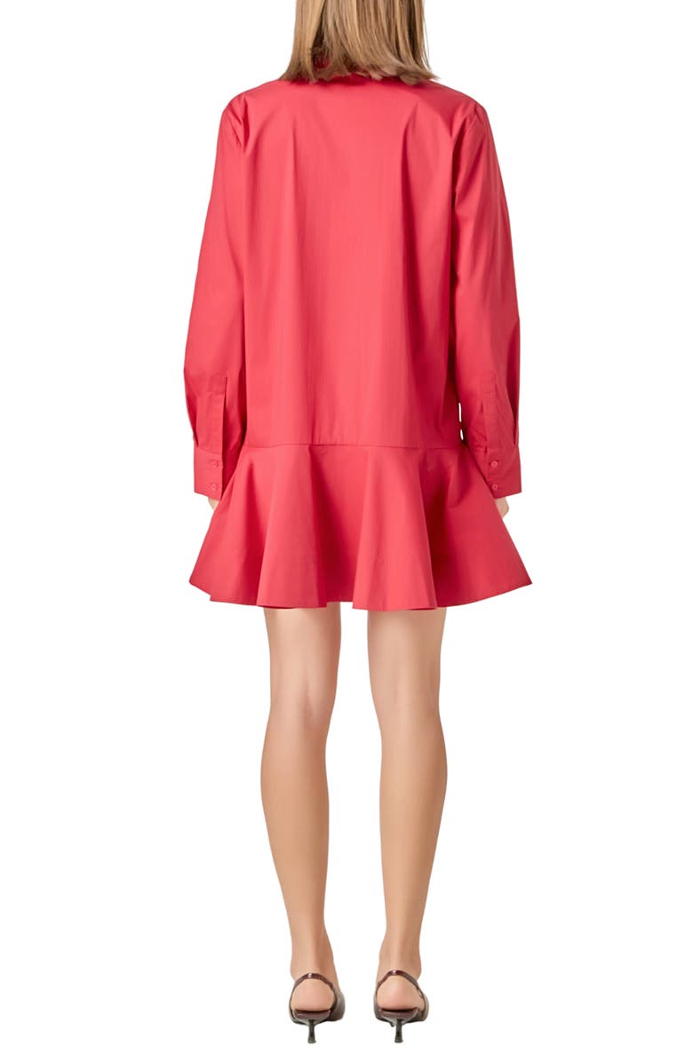 English Factory Ruffle Hem Long Sleeve Mini Shirtdress, Alternate, color, Red