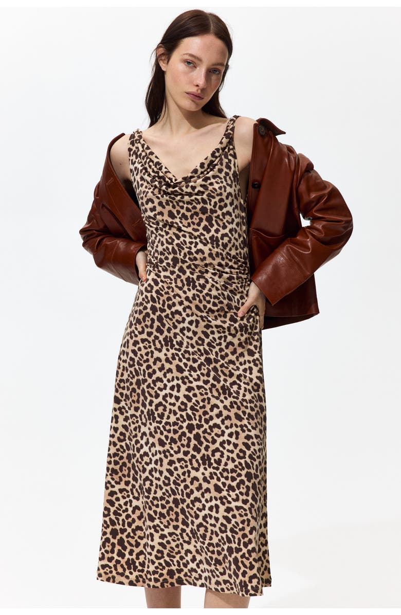 H&M Cowl-neck Jersey Dress, Alternate, color, Beige/Leopard Print
