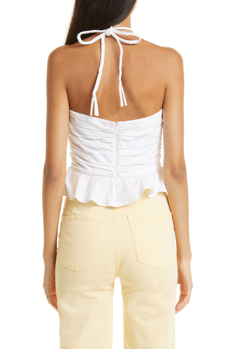 Veronica Beard Arienne Ruched Stretch Cotton Halter Top, Alternate, color,