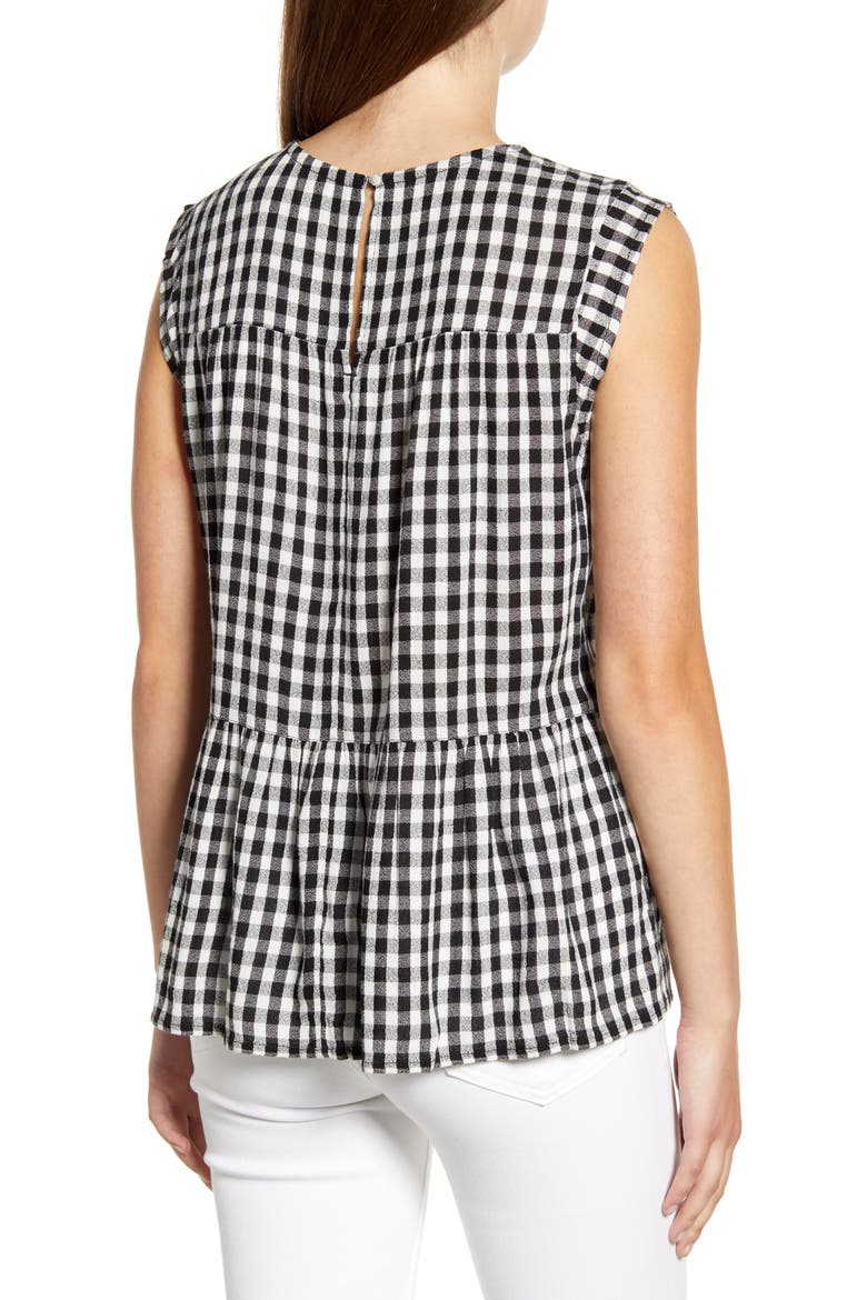 Flutter Hem Woven Tank, Alternate, color, BLACK WHITE CHAMBRAY PLAID