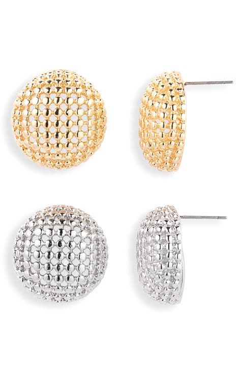 Set of 2 Dotted Dome Stud Earrings