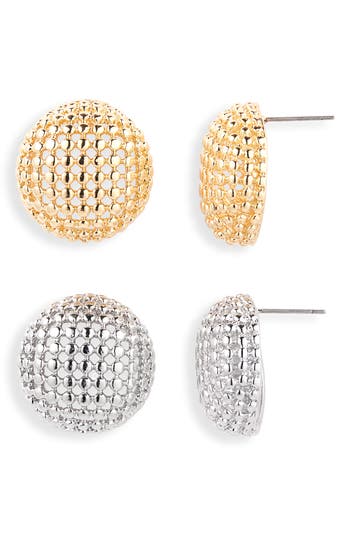 Tasha Set Of 2 Dotted Dome Stud Earrings In Gold/silver