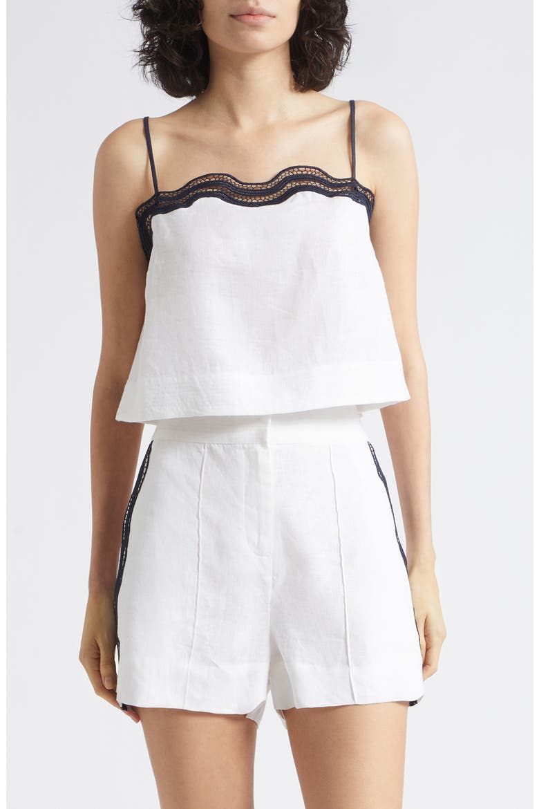 Felicity High Waist Lace Trim Linen Shorts, Main, color, IVORY/ NAVY
