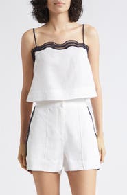 Reiss Felicity High Waist Lace Trim Linen Shorts