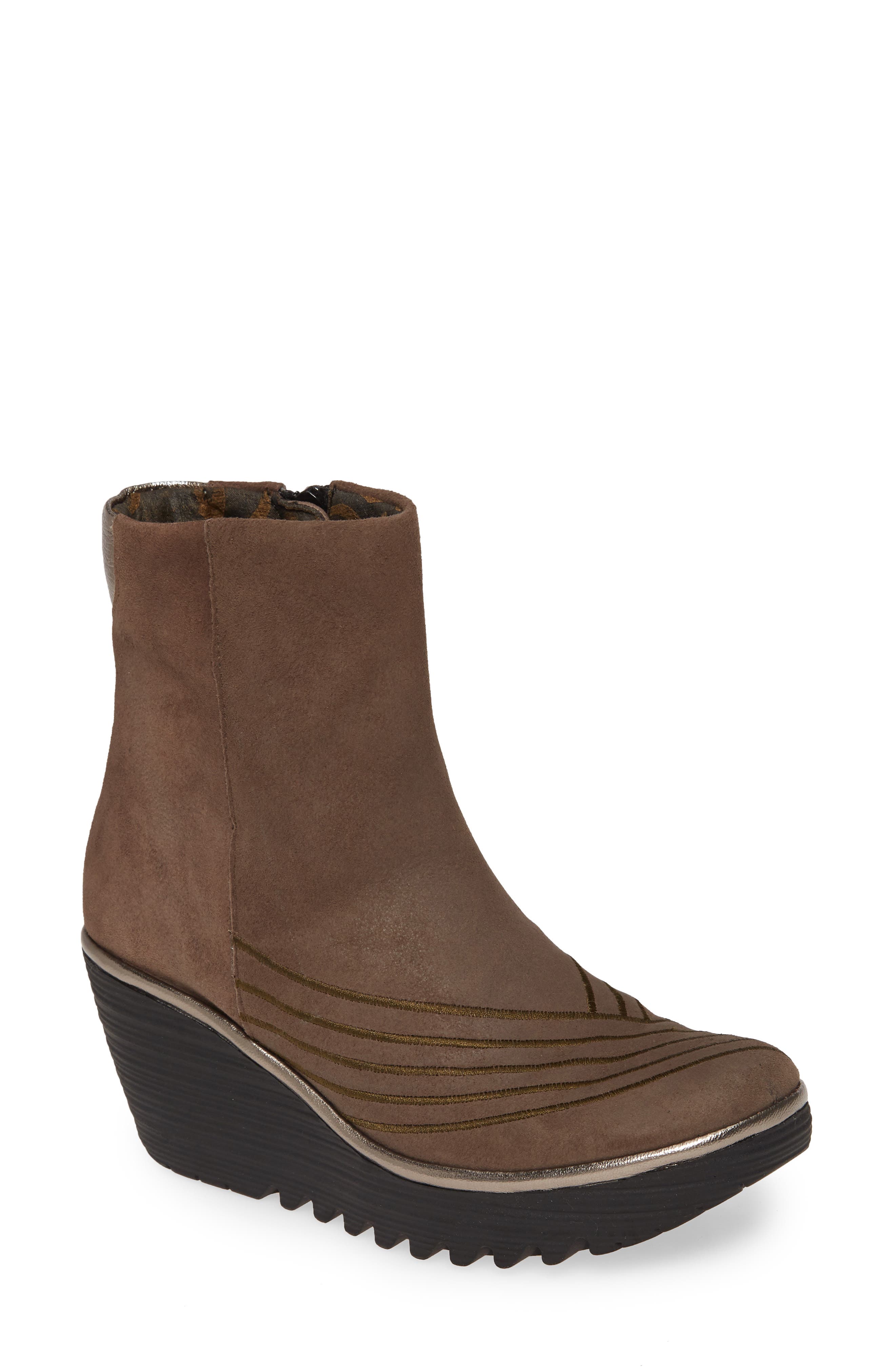 Yeni Platform Wedge Bootie, Main, color, GREY/ BRONZE LEATHER