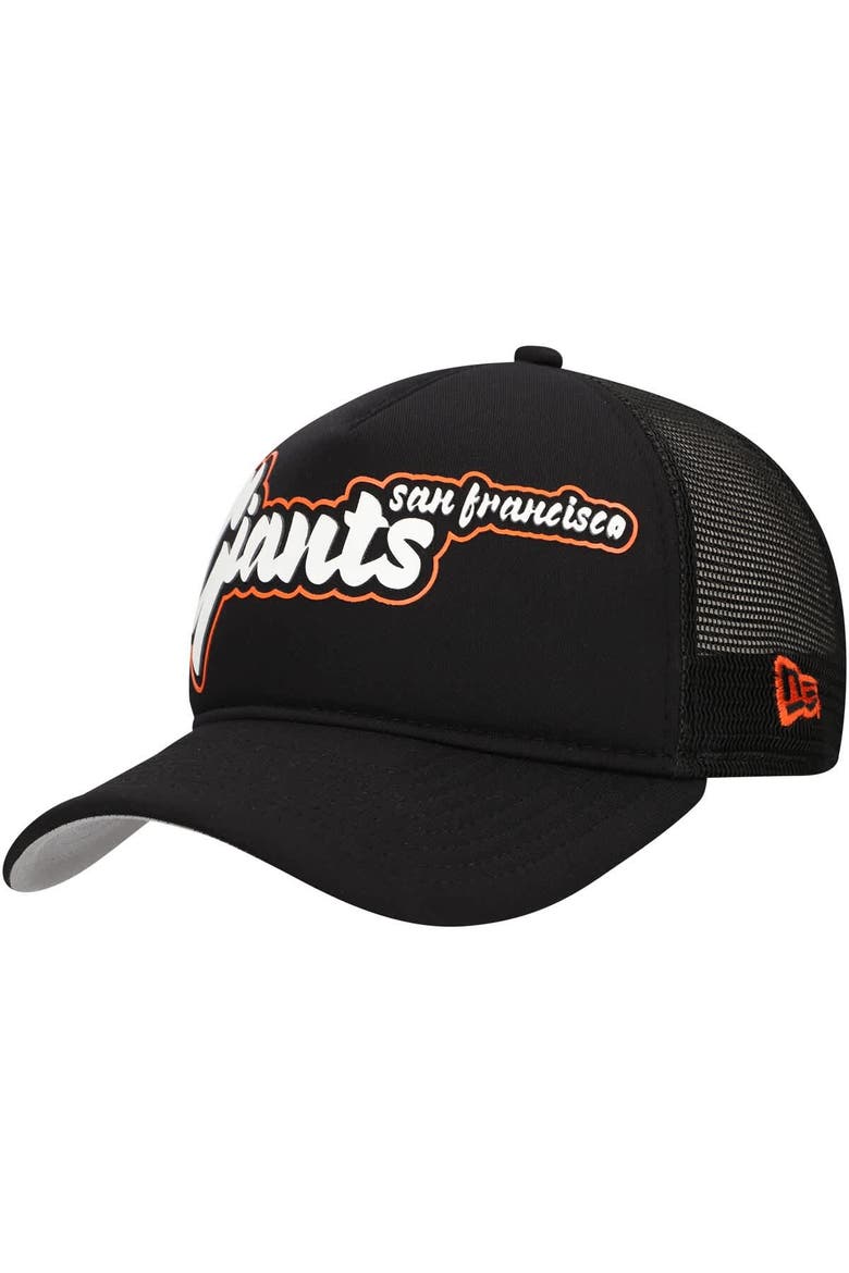 Men's New Era Black San Francisco Giants Retro Bold A-Frame Trucker 9FORTY Adjustable Hat, Main, color, Black