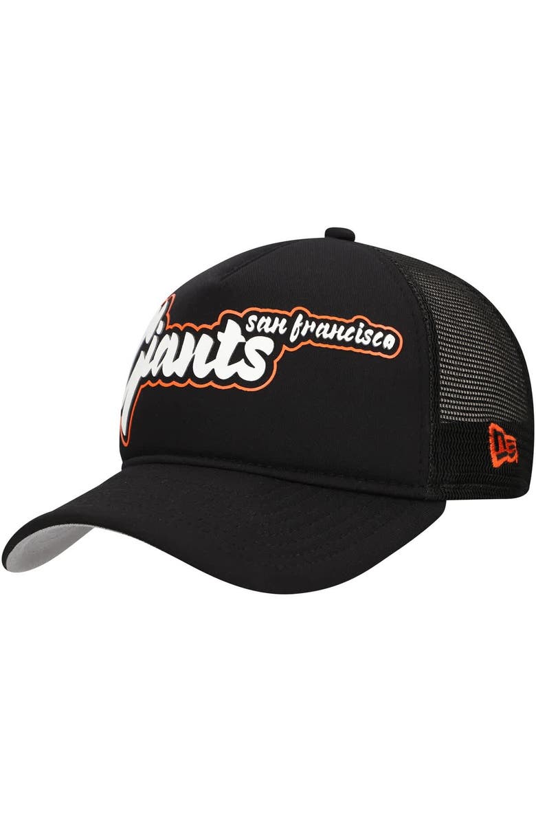New Era Men's New Era Black San Francisco Giants Retro Bold A-Frame Trucker 9FORTY Adjustable Hat, Main, color, Black