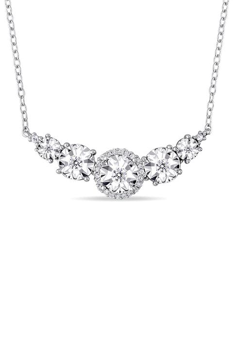 Diamond Five-Stone Flower Pendant Necklace - 0.16ct.