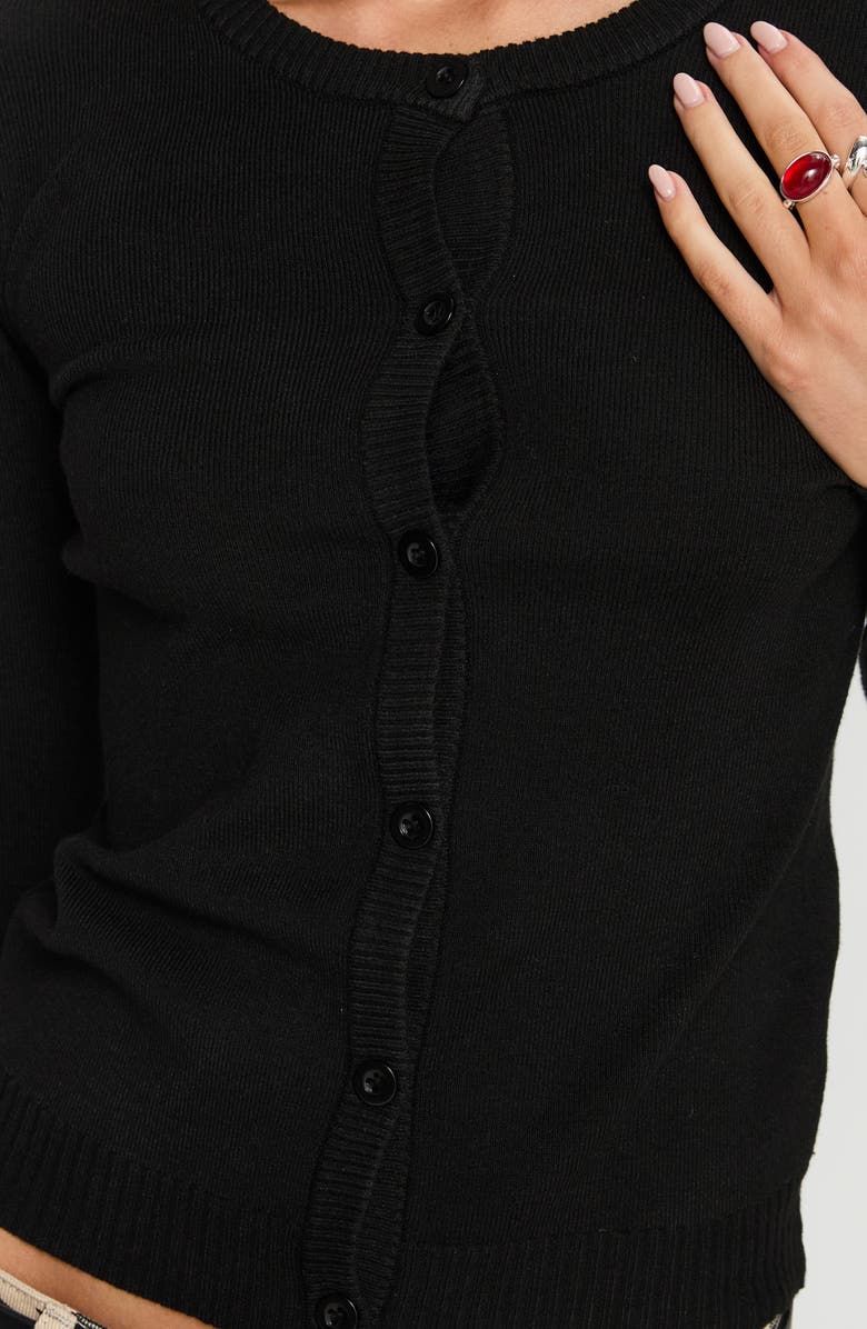 Princess Polly Lauraine Crewneck Cardigan, Alternate, color, Black