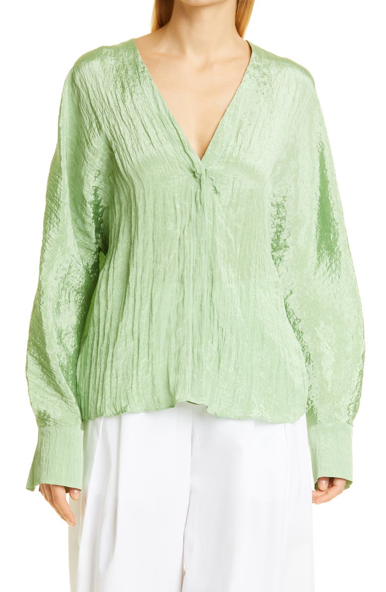 Vince Crushed Satin Long Sleeve Blouse, Main, color,