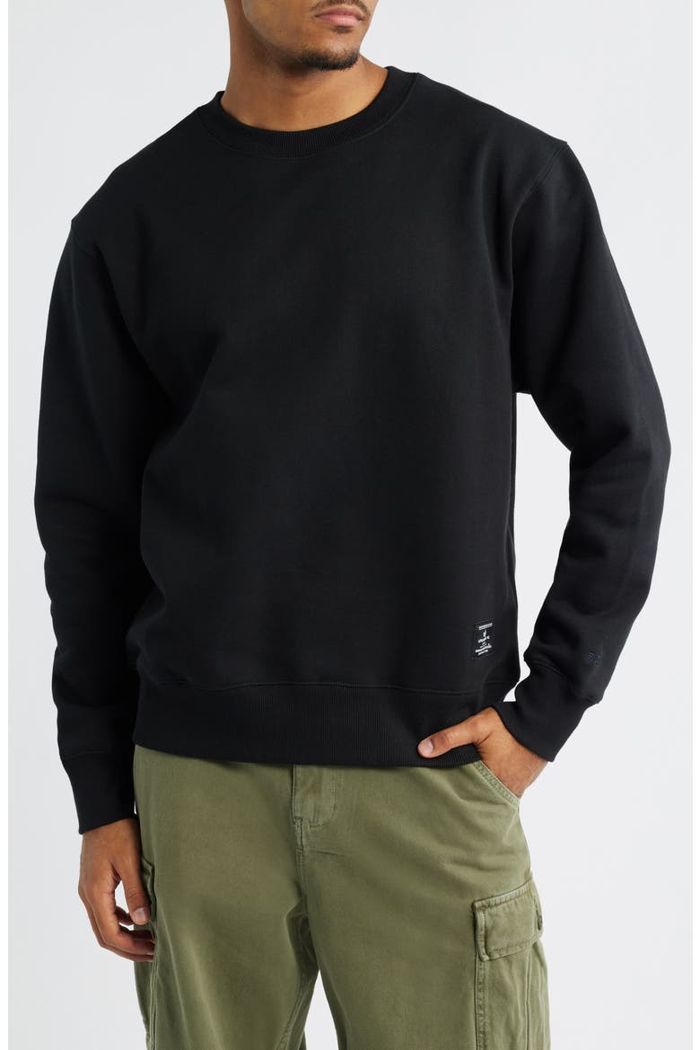 Logo Patch Cotton Fleece Crewneck Sweatshirt, Main, color, BLACK