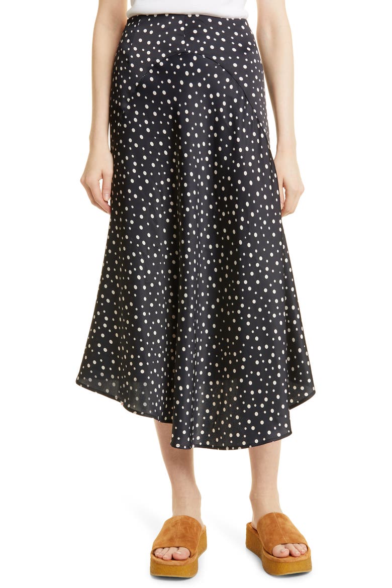 Dot Print Satin Skirt, Main, color, DEEP MARINE