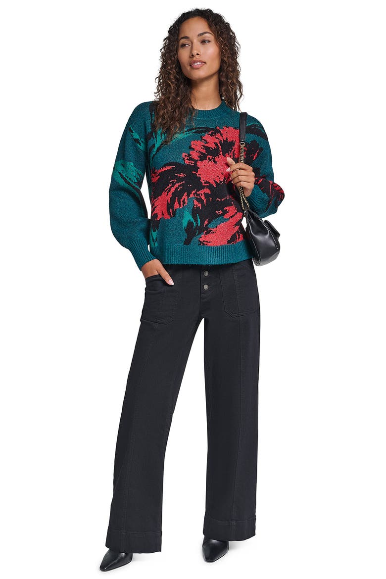 Floral Crewneck Sweater, Alternate, color, GLASS TEAL MULTI
