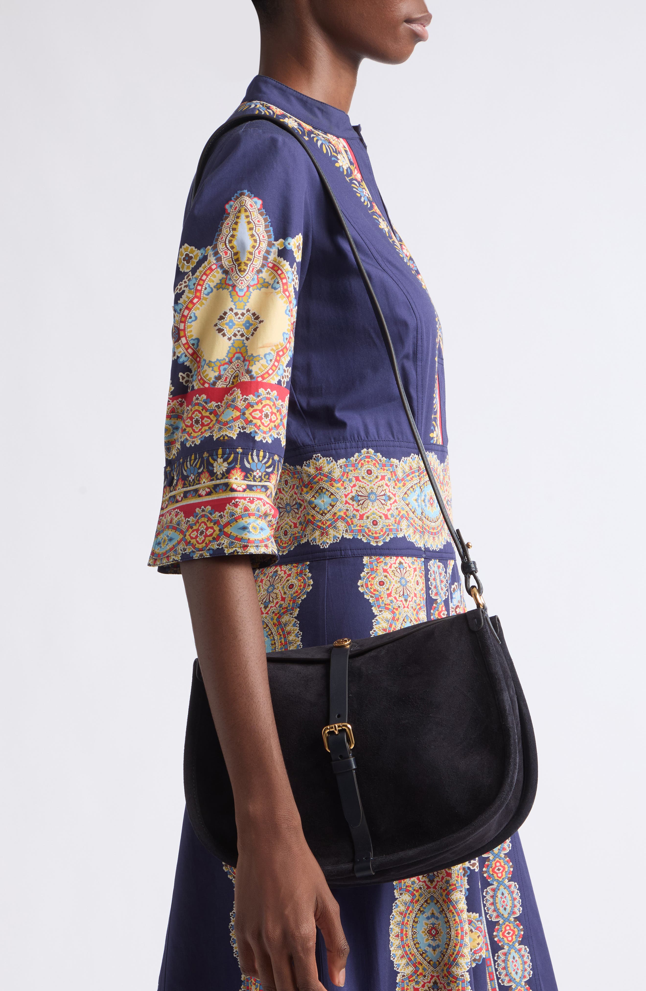 Belted Suede Hobo Bag, Alternate, color, BLUE