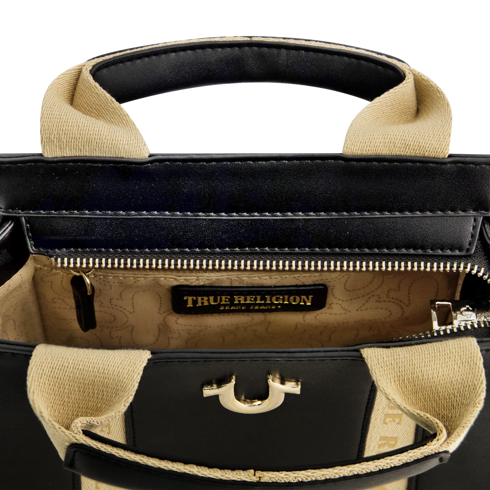 True Religion Licensed Faux Leather Mini Tote Bag with Branded Straps, Alternate, color, Black