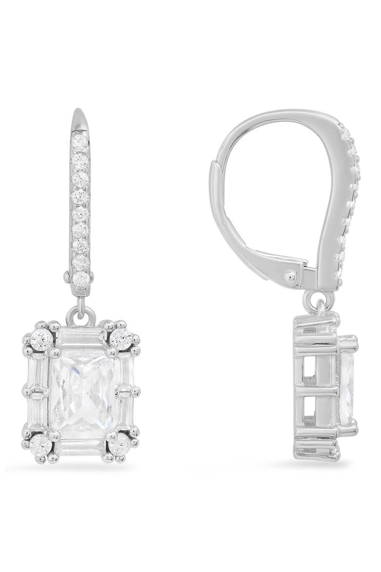 Sterling Silver Emerald Cut Drop Earrings, Main, color, SILVER