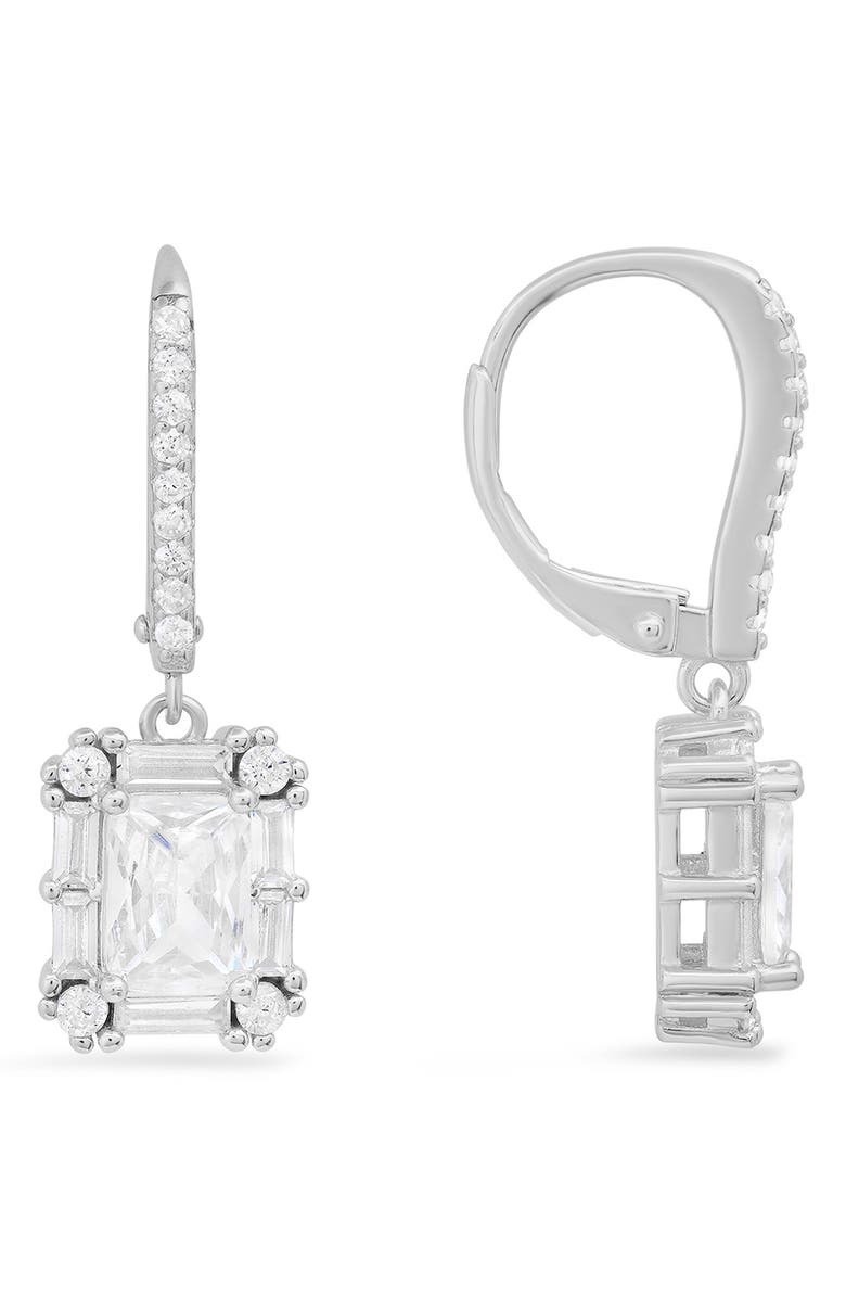 Queen Jewels Sterling Silver Emerald Cut Drop Earrings, Main, color, 