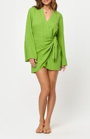 LSPACE Las Palmas Long Sleeve Cover-Up Wrap Dress