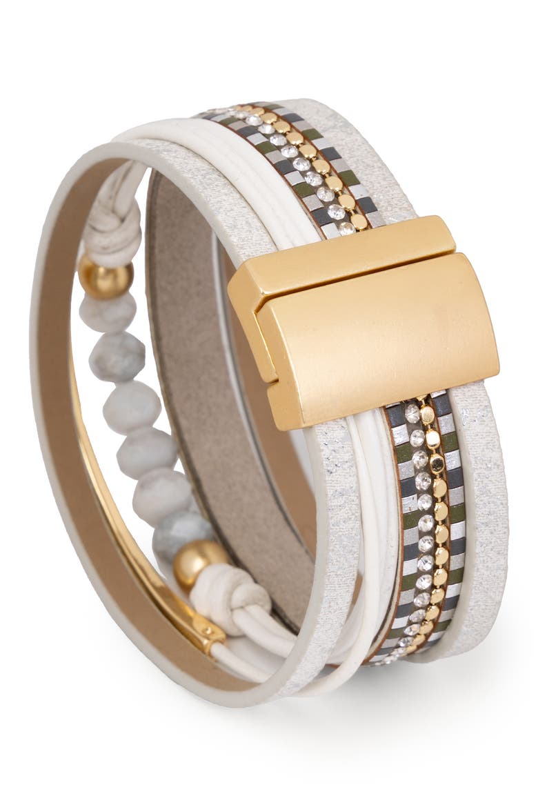 Beaded Leather Multistrand Bracelet, Alternate, color, WHITE