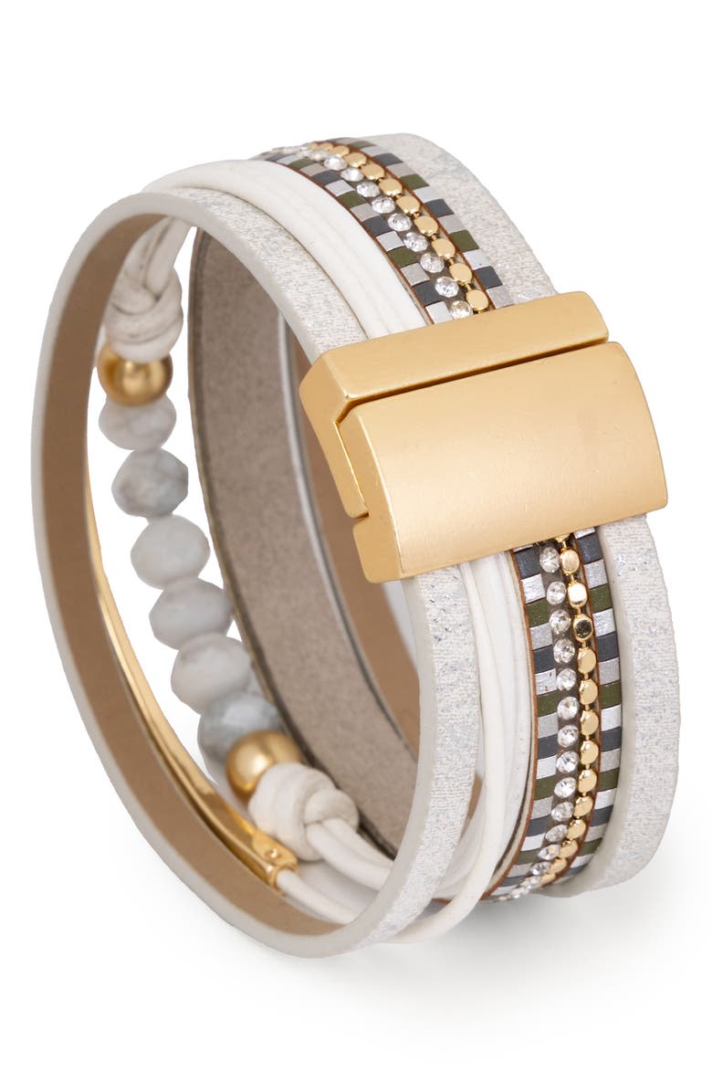 SAACHI Beaded Leather Multistrand Bracelet, Alternate, color, White