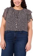 CeCe Floral Tie Neck Flutter Sleeve Top