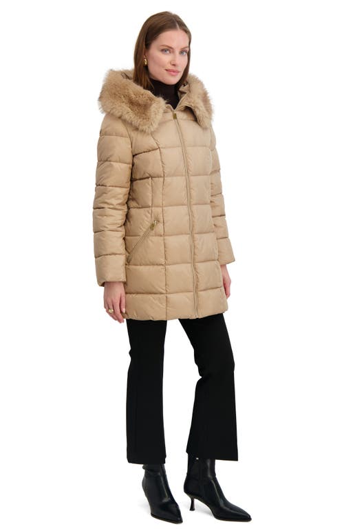 Tahari Brie Faux Fur Puffer Coat In Brown