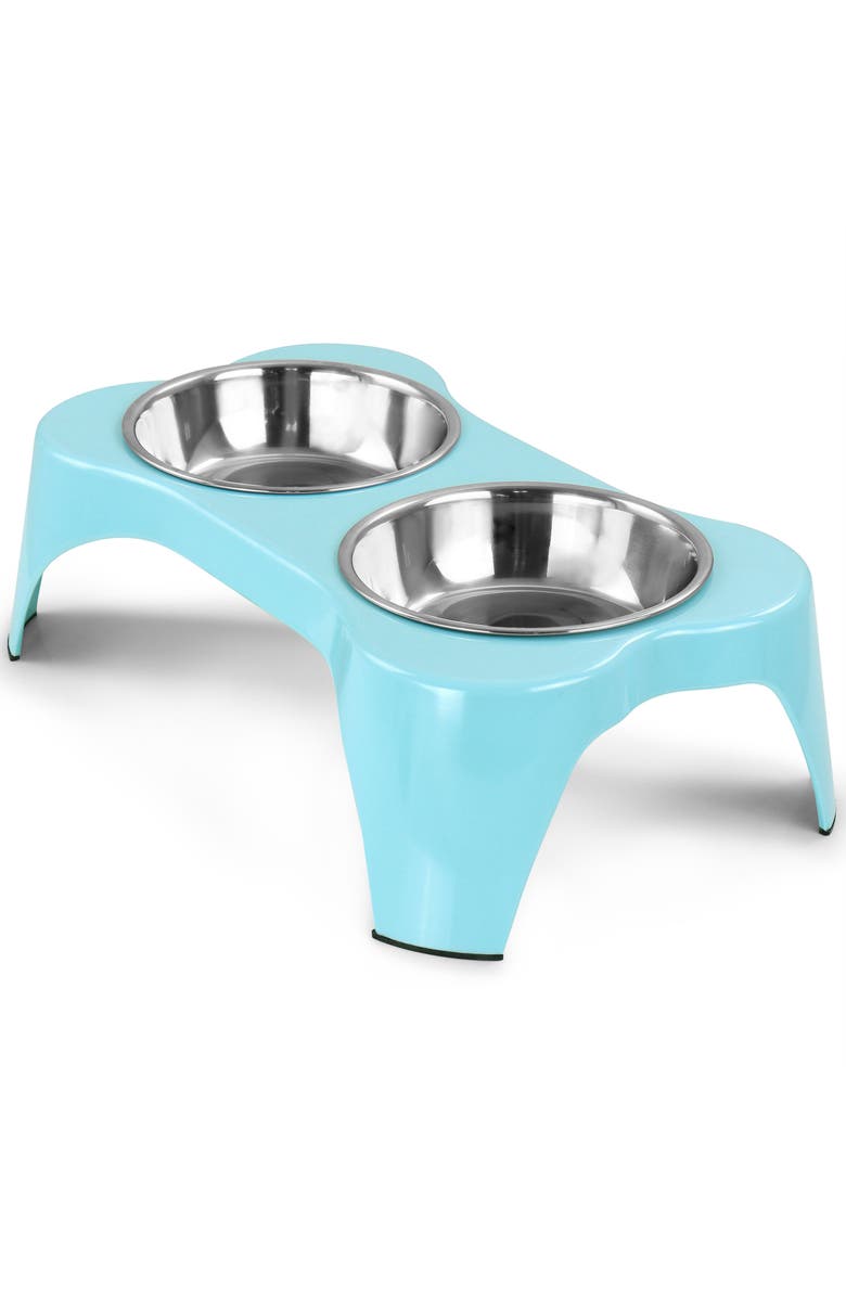 Gibson Home Bow Wow Meow 3 Piece Elevated Pet Bowl Dinner Set, Alternate, color, Teal