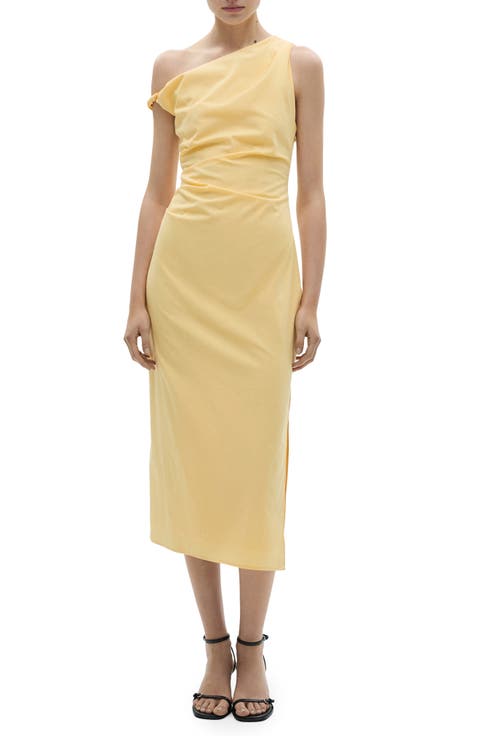 Asymmetric Neck Draped Midi Dress