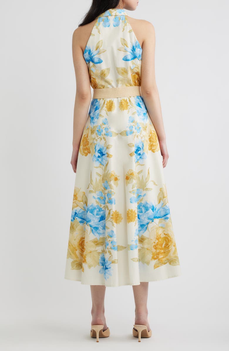 FLYING TOMATO Floral Sleeveless Cotton Shirtdress, Alternate, color, Ivory Blue