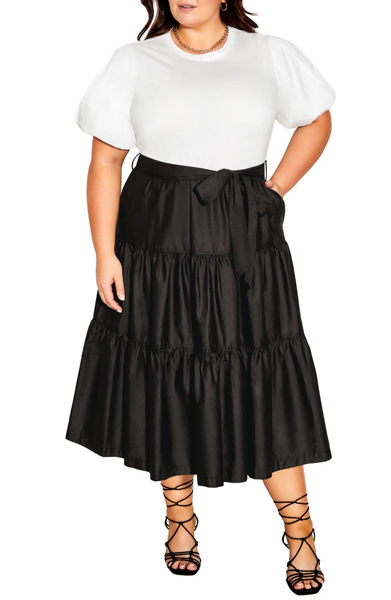 City Chic Maya Puff Sleeve Cotton Maxi Dress, Main, color, 