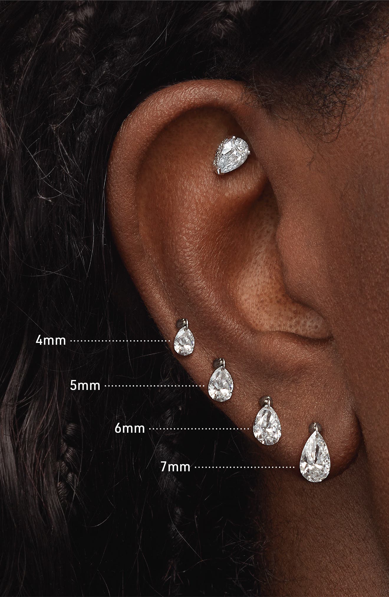 MARIA TASH Single Floating Pear Diamond Charm Threaded Stud Earring ...