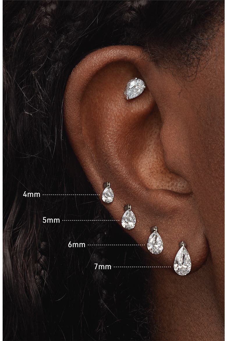 Single Floating Pear Diamond Charm Threaded Stud Earring, Alternate, color, YELLOW GOLD