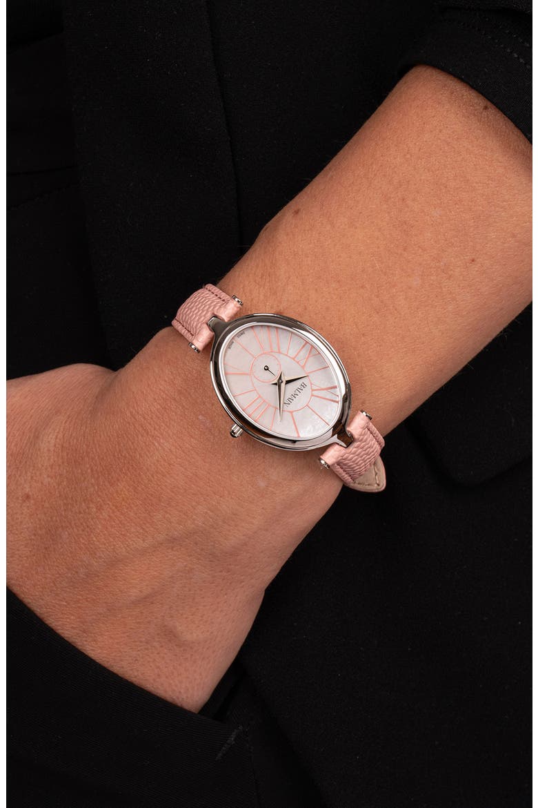 Haute Elegance Oval Leather Strap Watch, 26mm x 32mm, Alternate, color, STAINLESS STEEL