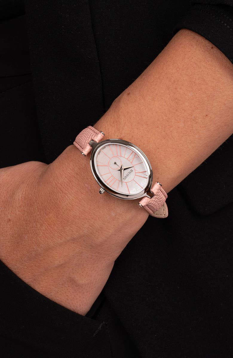 Balmain Haute Elegance Oval Leather Strap Watch, 26mm x 32mm, Alternate, color, Stainless Steel
